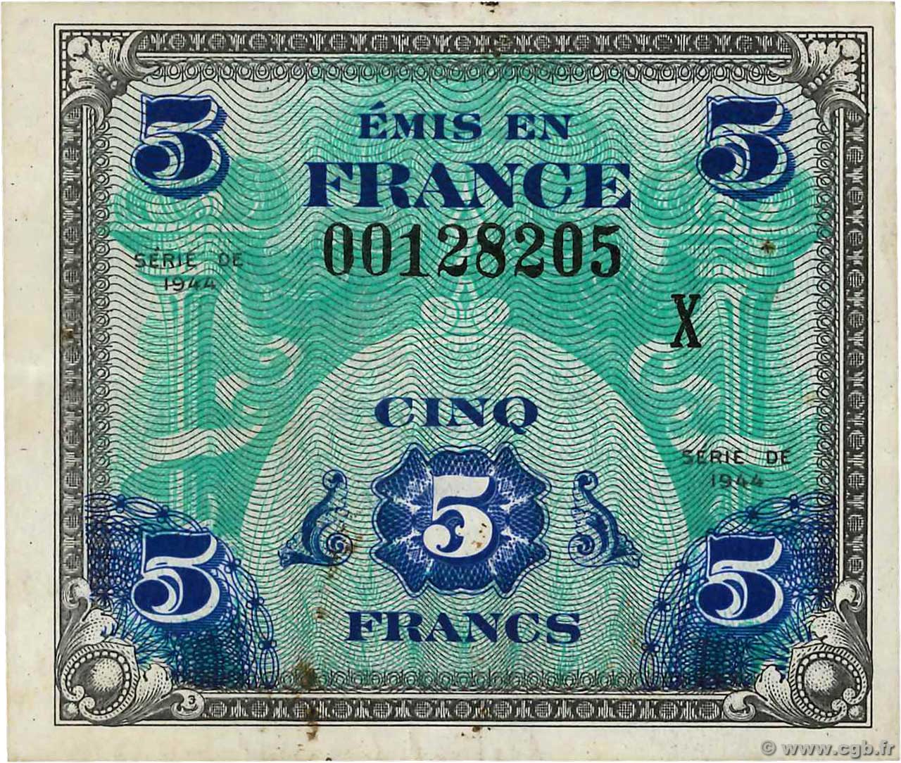 5 Francs DRAPEAU FRANKREICH  1944 VF.17.03 SS