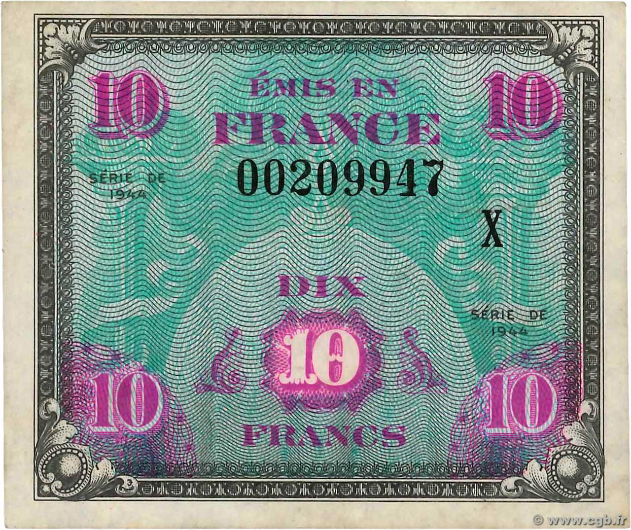 10 Francs DRAPEAU FRANKREICH  1944 VF.18.02 fVZ