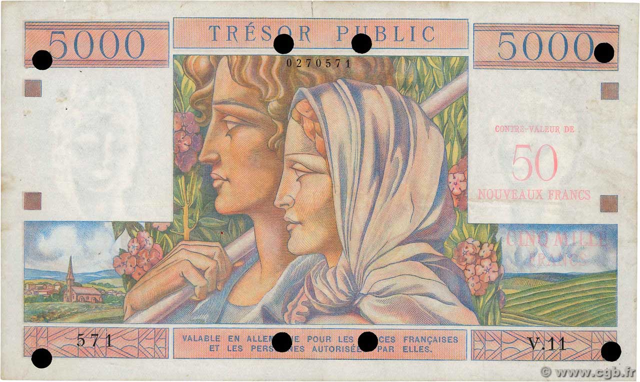 50NF sur 5000 Francs TRÉSOR PUBLIC Petit numéro FRANCIA  1960 VF.39.01 MBC