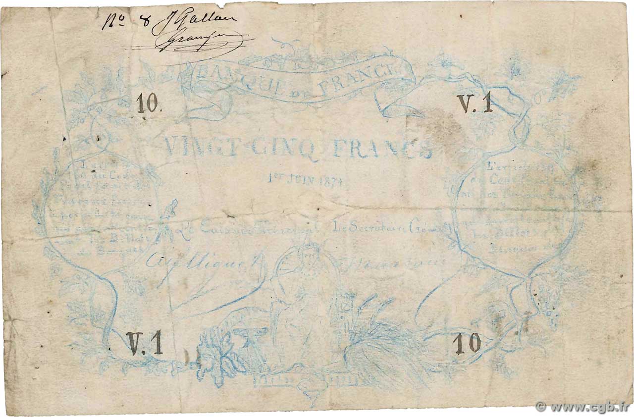 25 Francs type 1870 Paris Faux FRANCIA  1871 F.A43.01x B