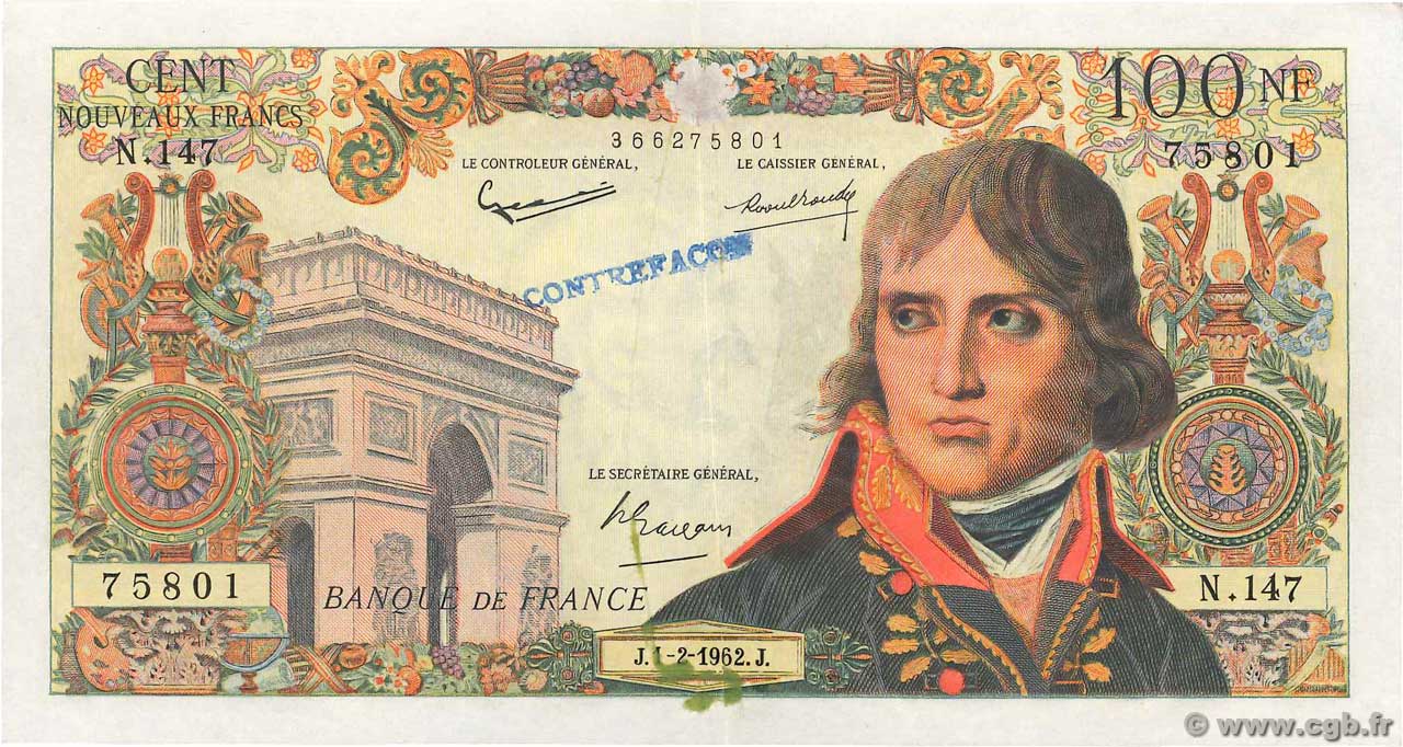 100 Nouveaux Francs BONAPARTE BOJARSKI Faux FRANCIA  1962 F.59.13x MBC+
