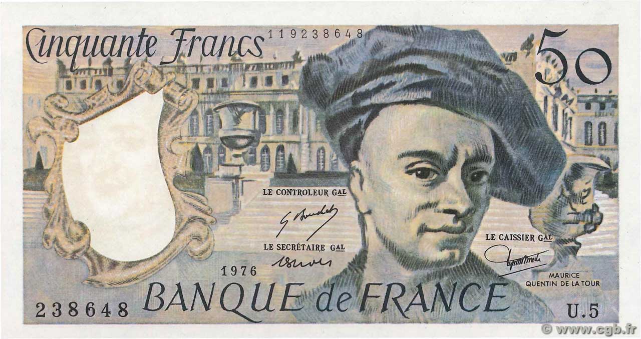 50 Francs QUENTIN DE LA TOUR Faux FRANCIA  1976 F.67.01x FDC