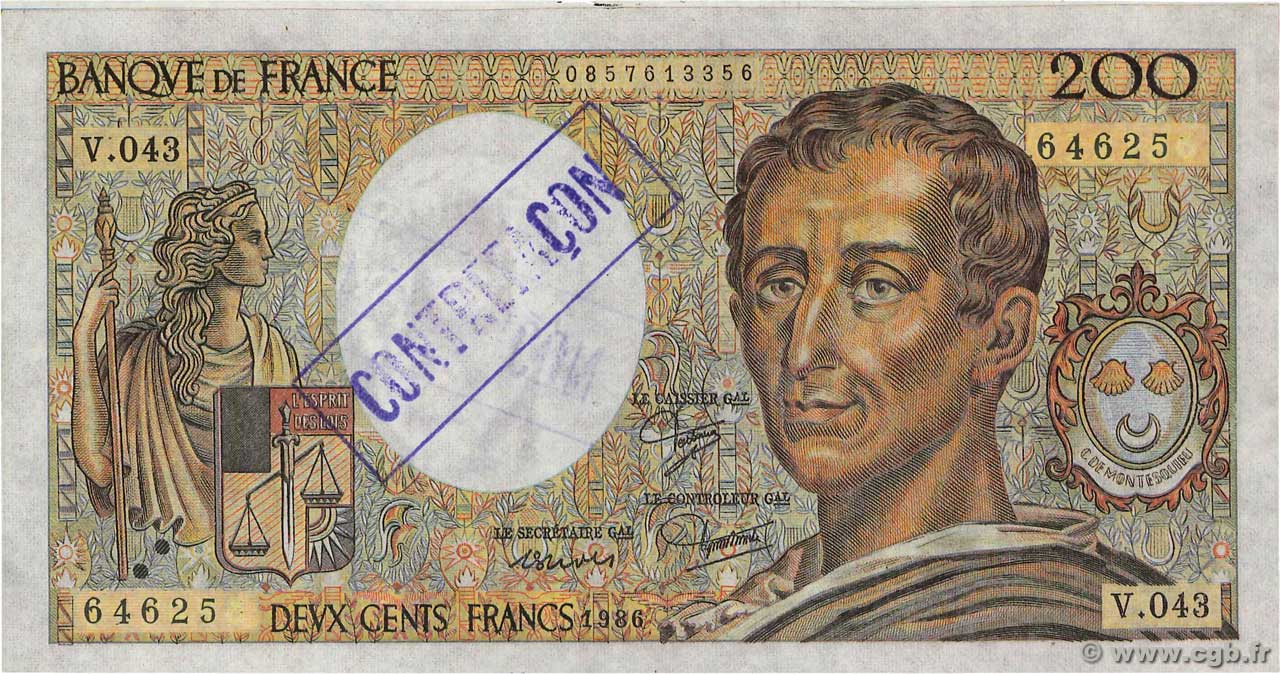 200 Francs MONTESQUIEU Faux FRANCE  1986 F.70.06x XF