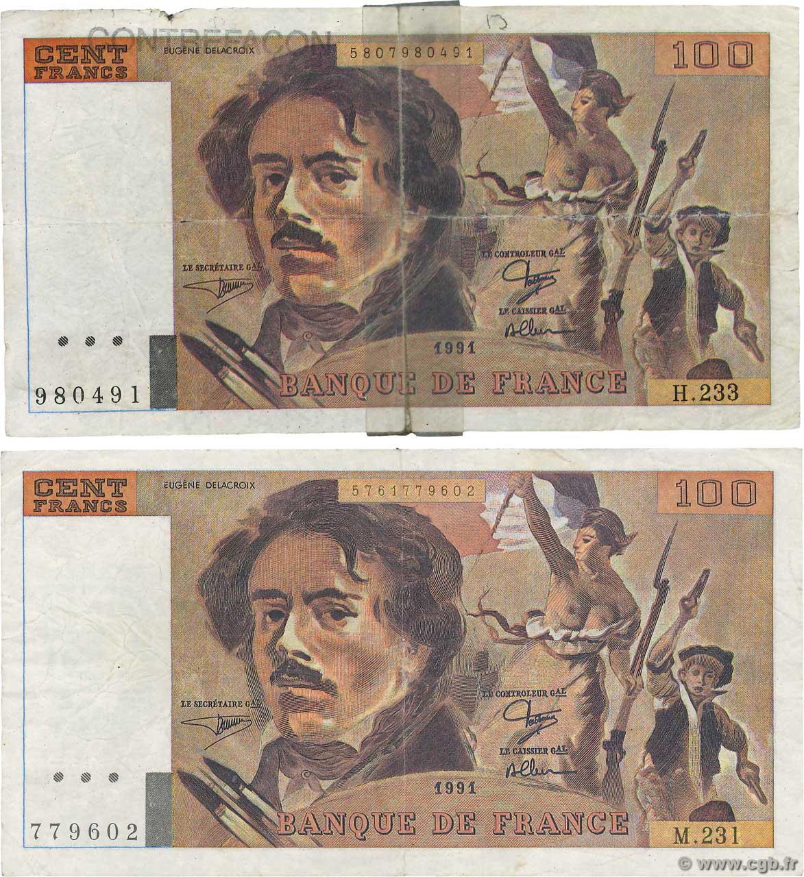 100 Francs DELACROIX imprimé en continu Faux FRANCE  1991 F.69bis.03x F