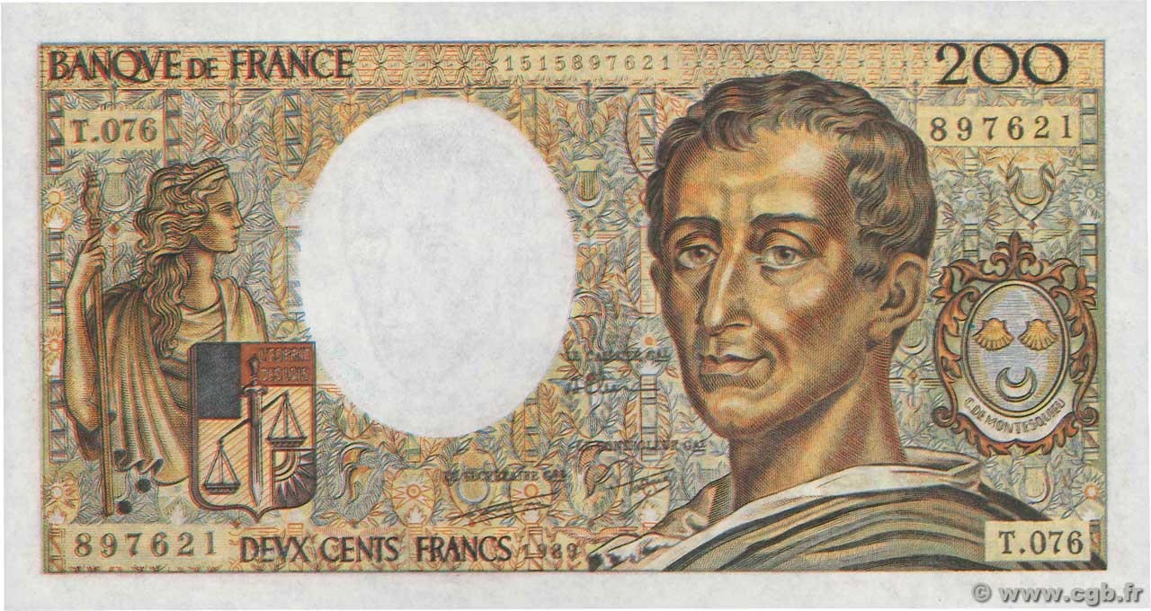 200 Francs MONTESQUIEU Faux FRANCIA  1989 F.70.09x q.FDC