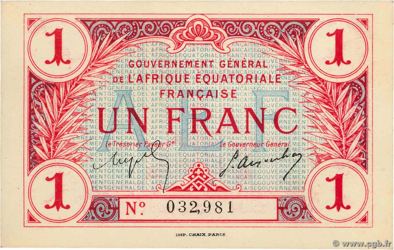 1 Franc AFRIQUE ÉQUATORIALE FRANÇAISE  1917 P.02a pr.NEUF