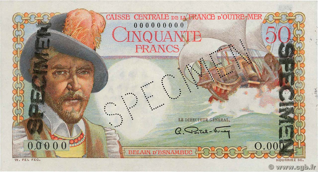 50 Francs Belain d Esnambuc Spécimen AFRIQUE ÉQUATORIALE FRANÇAISE  1946 P.23s fST
