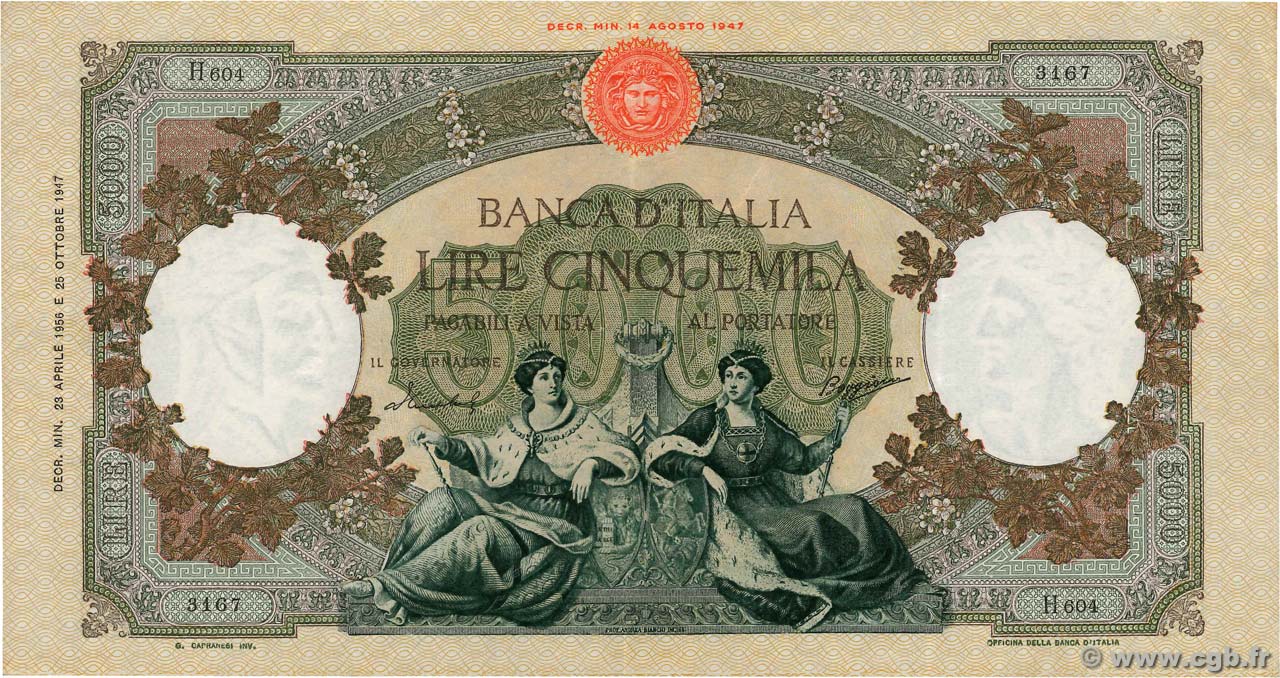 5000 Lire ITALY  1956 P.085c XF-