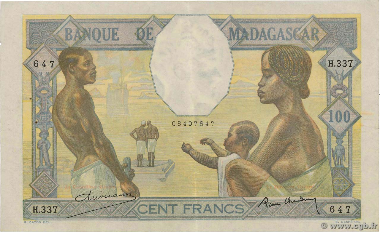 100 Francs MADAGASCAR  1937 P.040 EBC