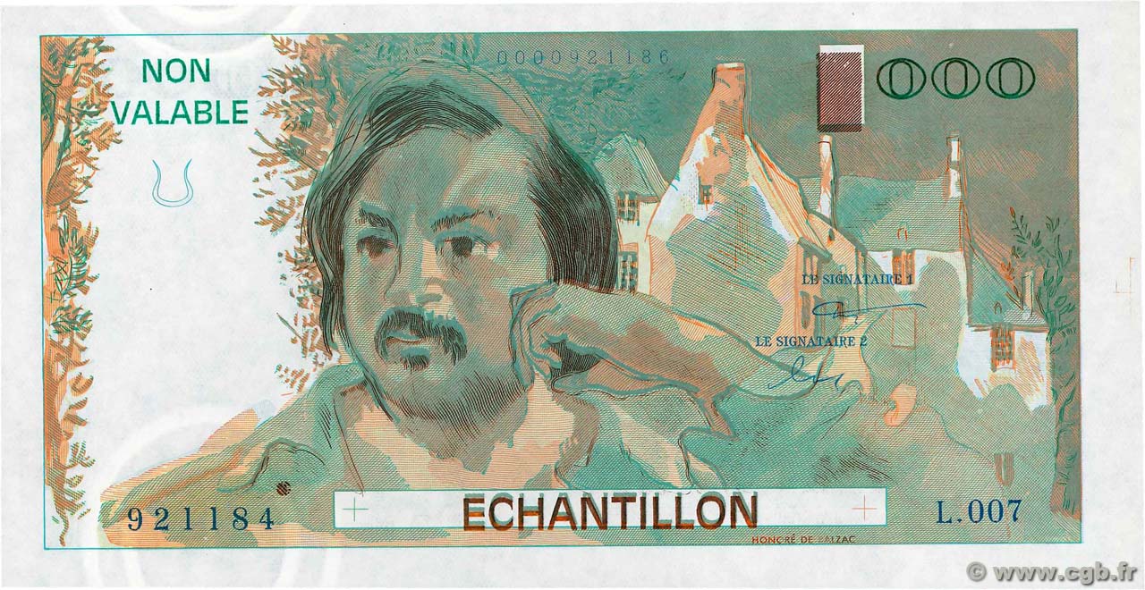 1000 Francs BALZAC Échantillon FRANKREICH  1980 EC.1980.01 fST+