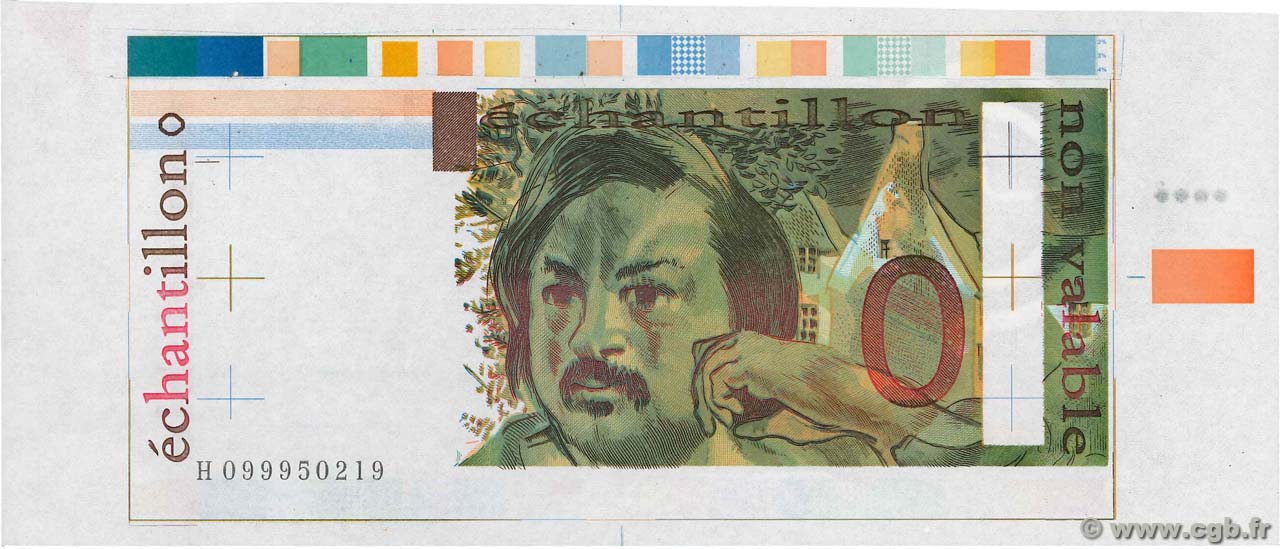 1000 Francs BALZAC Échantillon FRANCE  1980 EC.1980.01 XF+