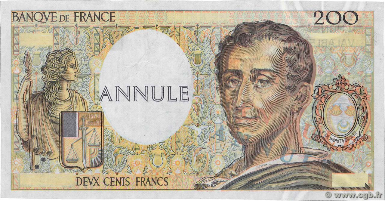 200 Francs MONTESQUIEU Épreuve FRANKREICH  1981 F.70.00Ec VZ