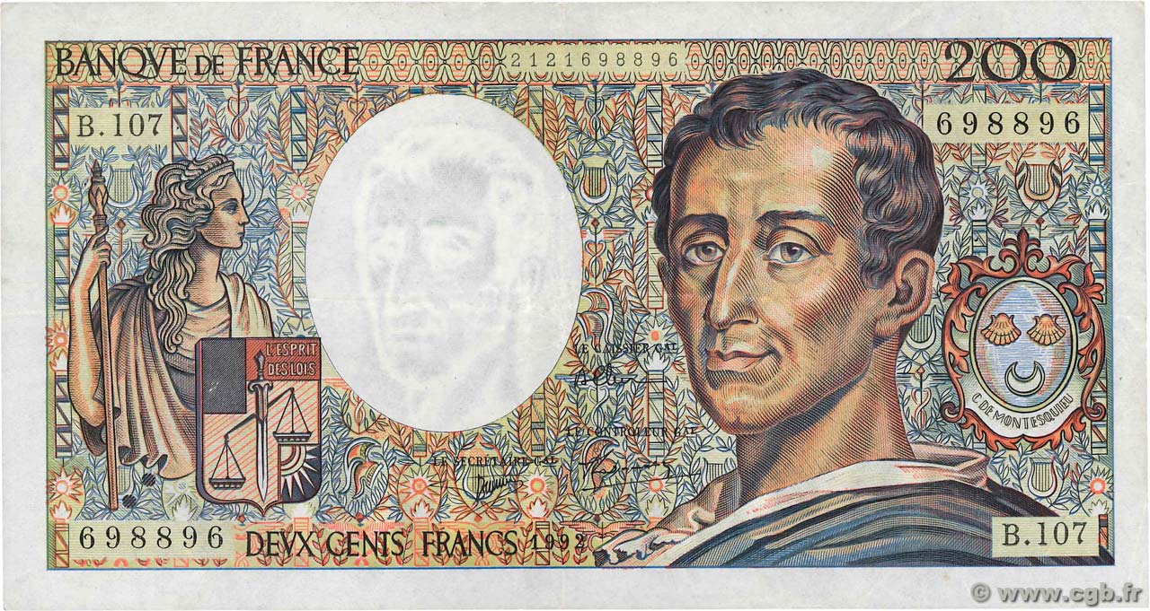 200 Francs MONTESQUIEU Numéro radar FRANKREICH  1992 F.70.12a SS
