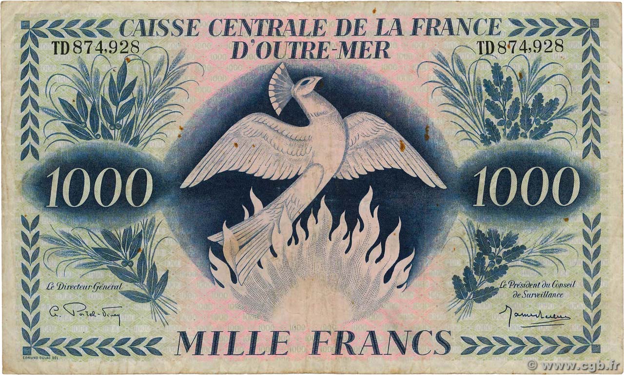 1000 Francs Phénix AFRIQUE ÉQUATORIALE FRANÇAISE  1944 P.19a BC
