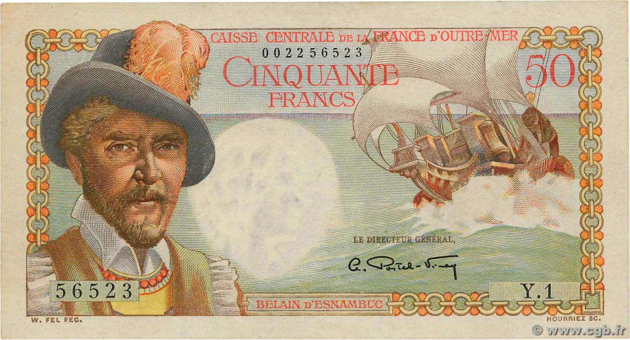 50 Francs Belain d Esnambuc FRENCH EQUATORIAL AFRICA  1946 P.23 XF
