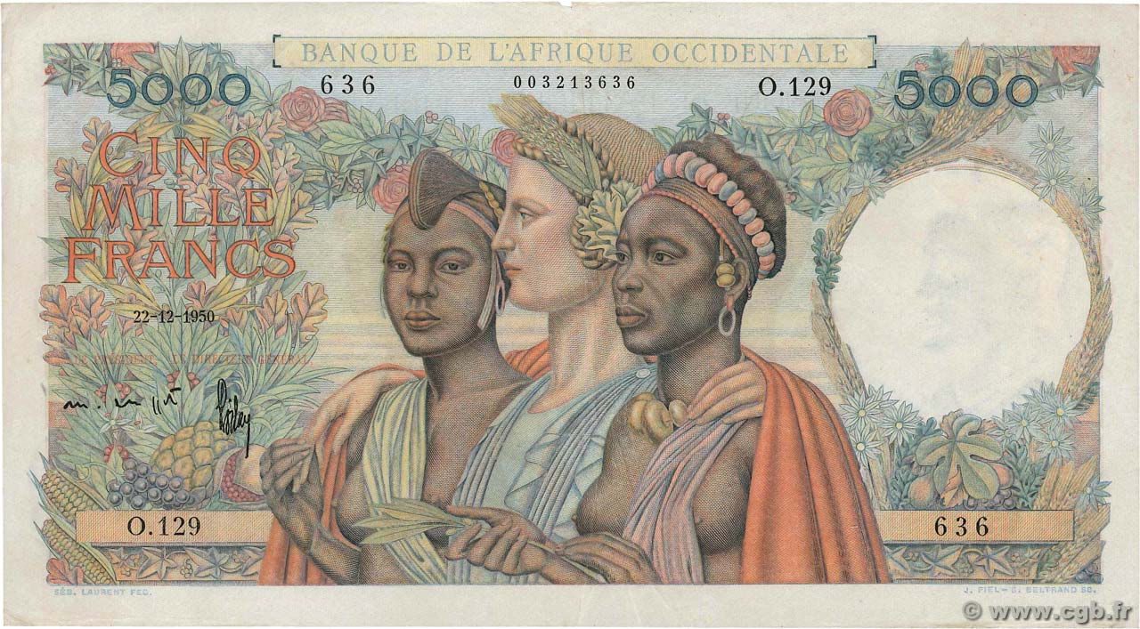 5000 Francs FRENCH WEST AFRICA  1950 P.43 SS