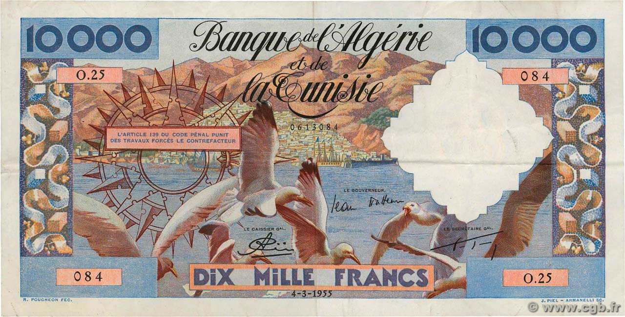 10000 Francs ALGERIA  1956 P.110 VF+