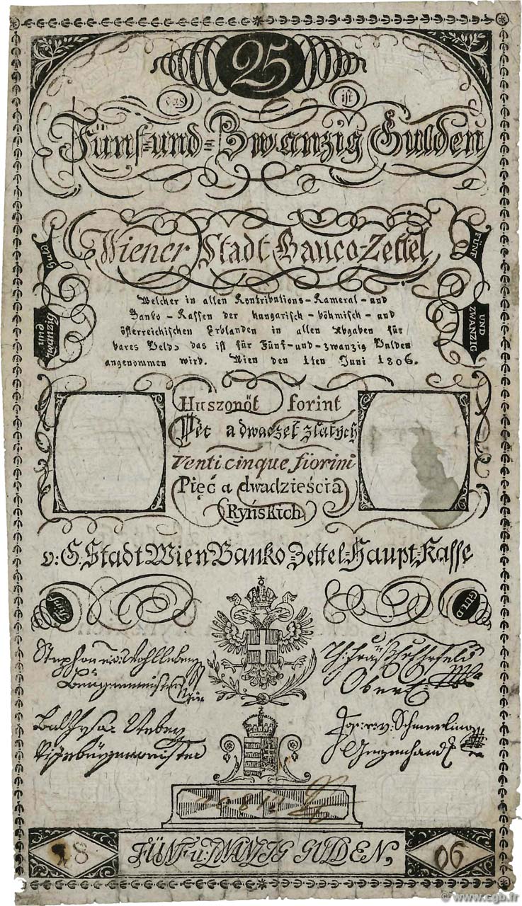 25 Gulden AUSTRIA  1806 P.A040a q.MB
