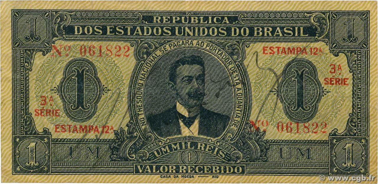 1 Mil Reis BRAZIL  1921 P.008 VF-