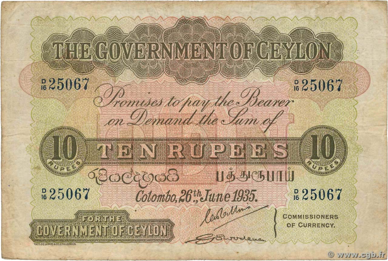 10 Rupees CEYLON  1935 P.025a S