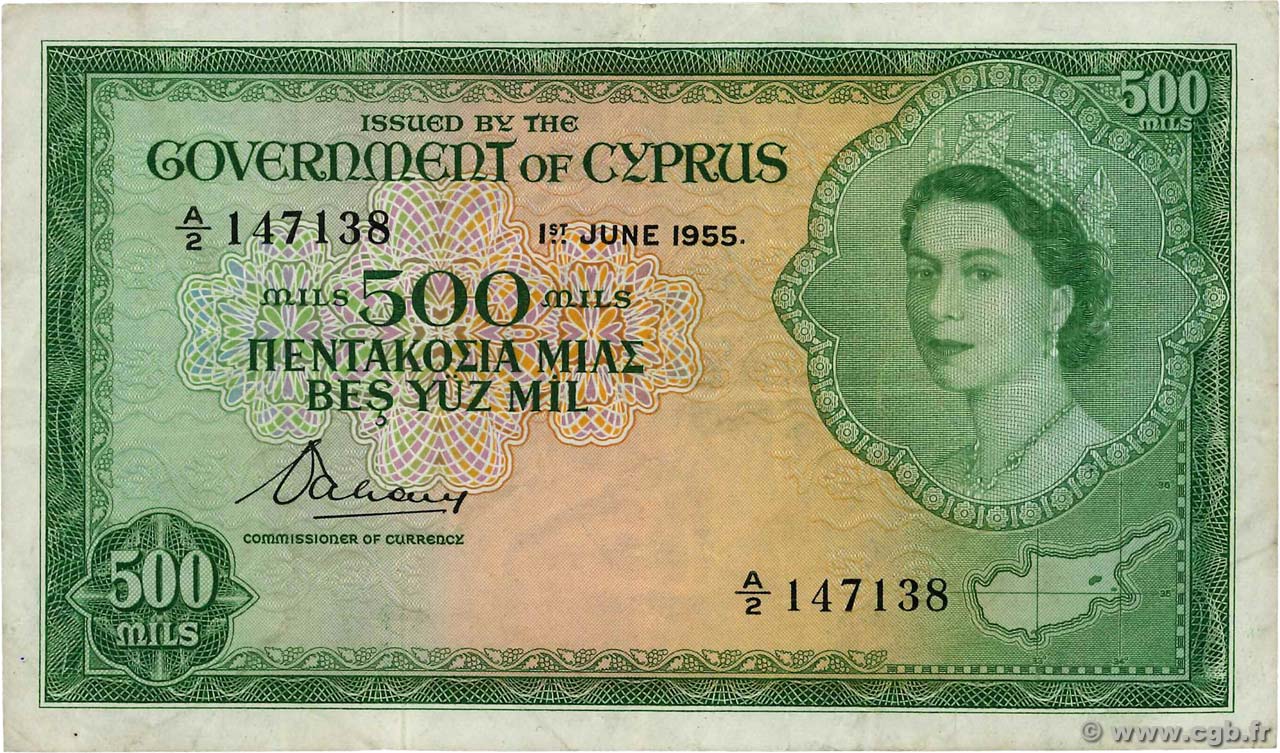 500 Mils CHIPRE  1955 P.34a MBC