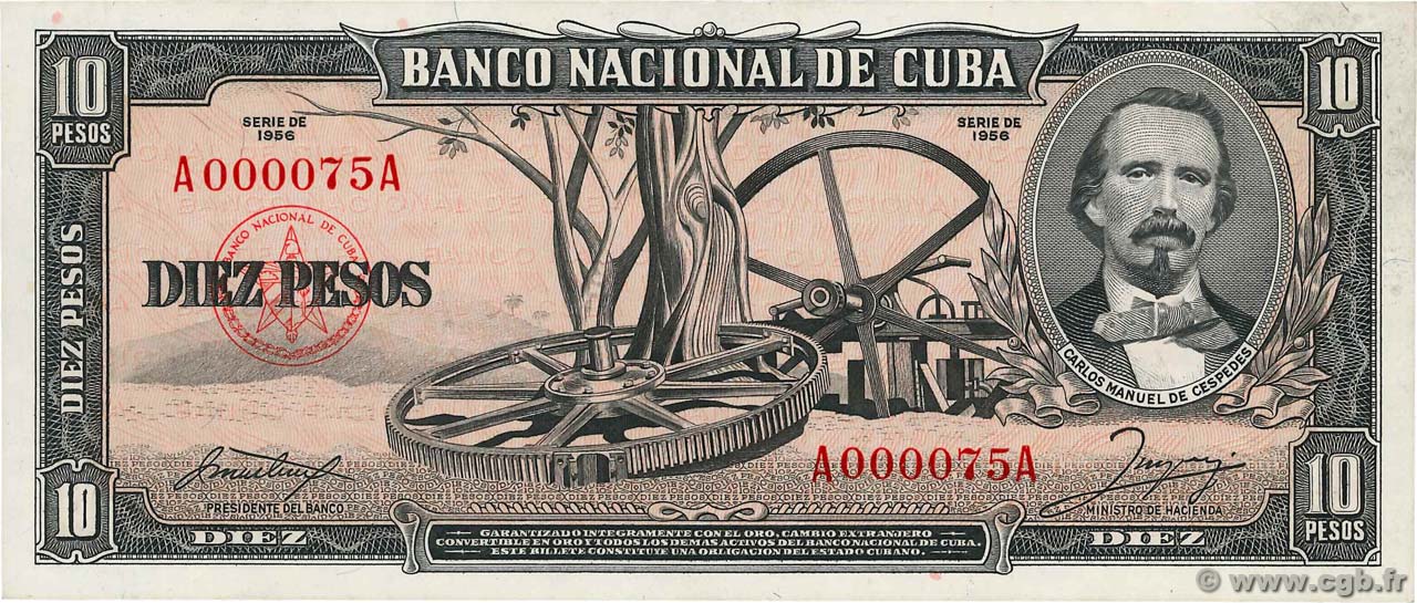 10 Pesos Petit numéro CUBA  1956 P.088a NEUF