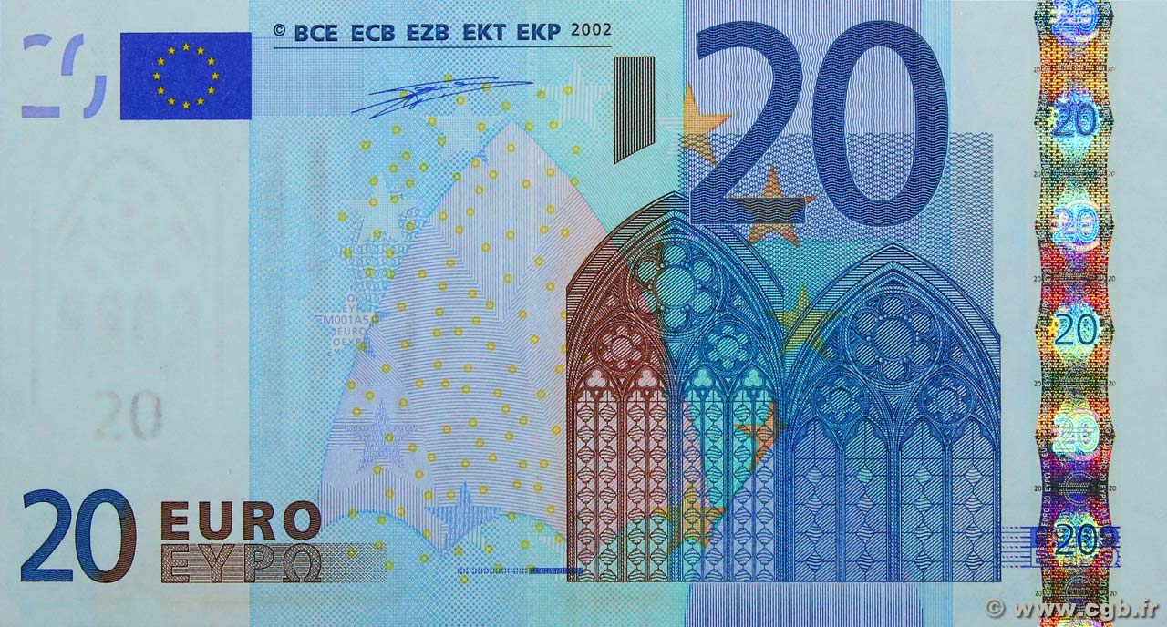 20 Euro Petit numéro EUROPA  2002 P.03v ST