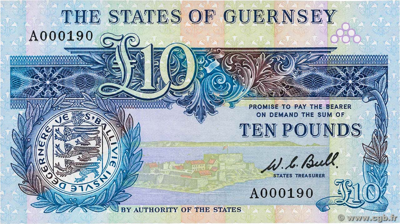 10 Pounds Petit numéro GUERNSEY  1980 P.50a ST