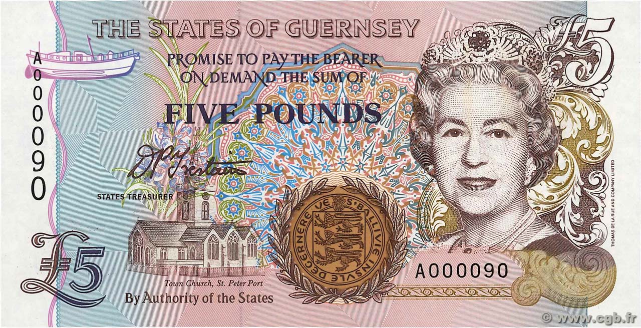 5 Pounds Petit numéro GUERNSEY  1996 P.56a UNC