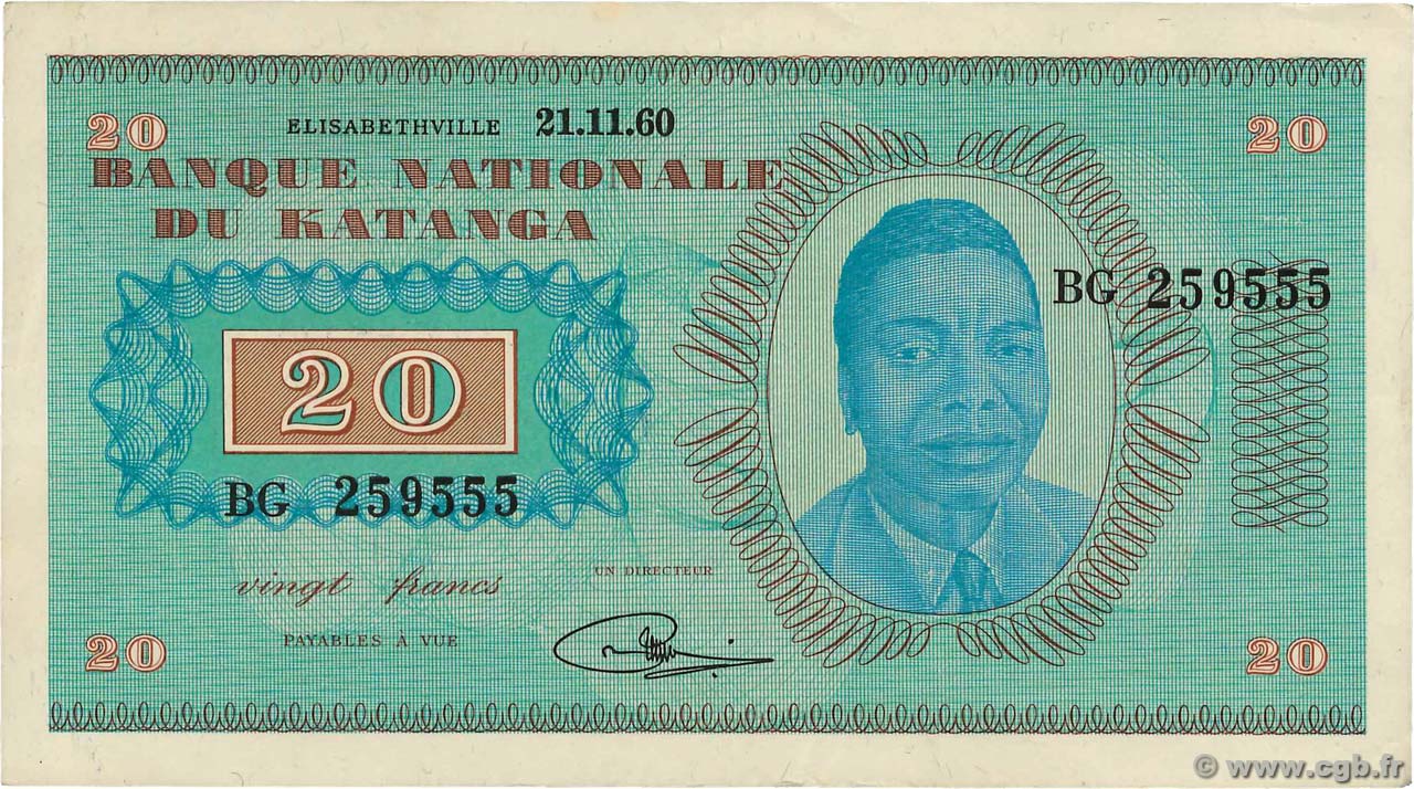 20 Francs KATANGA  1960 P.06a MBC+