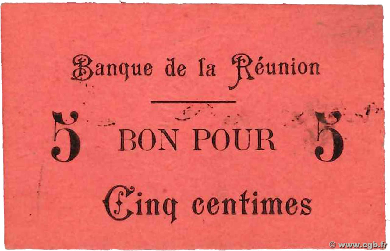 5 Centimes REUNION ISLAND  1915 P.20 XF