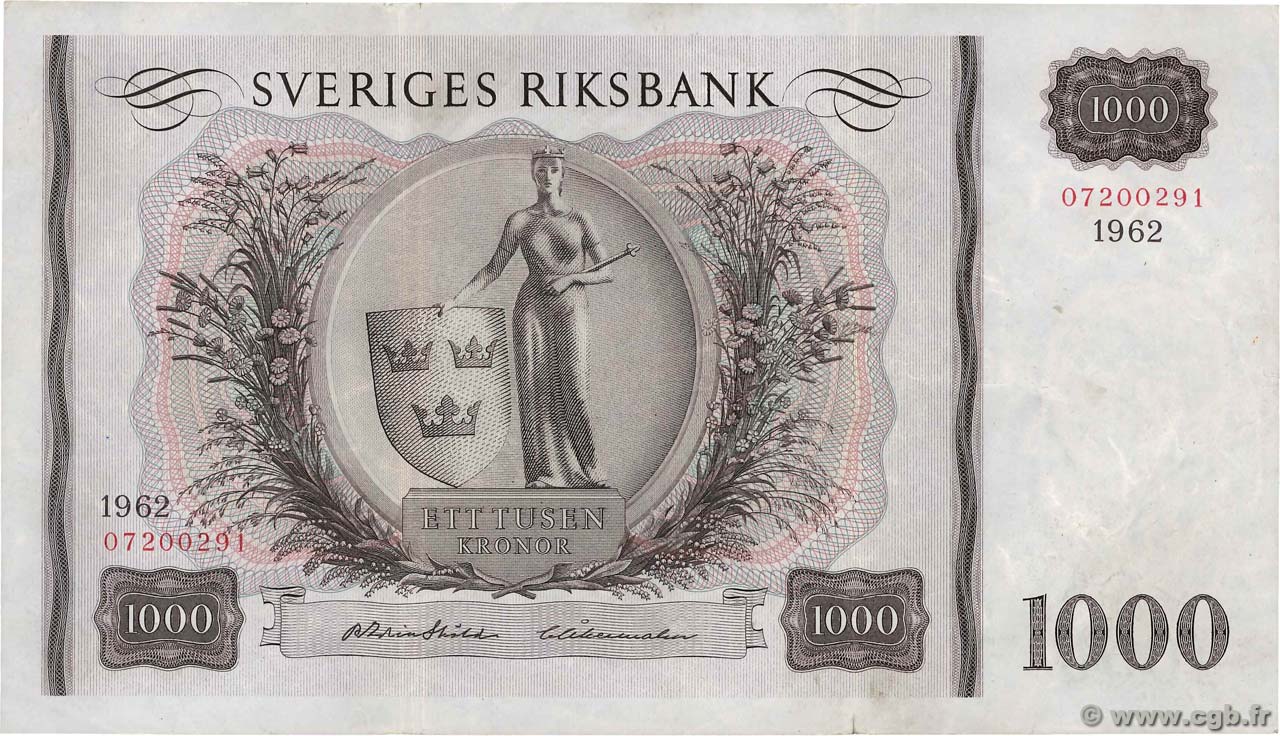 1000 Kronor SWEDEN  1939 P.46c VF