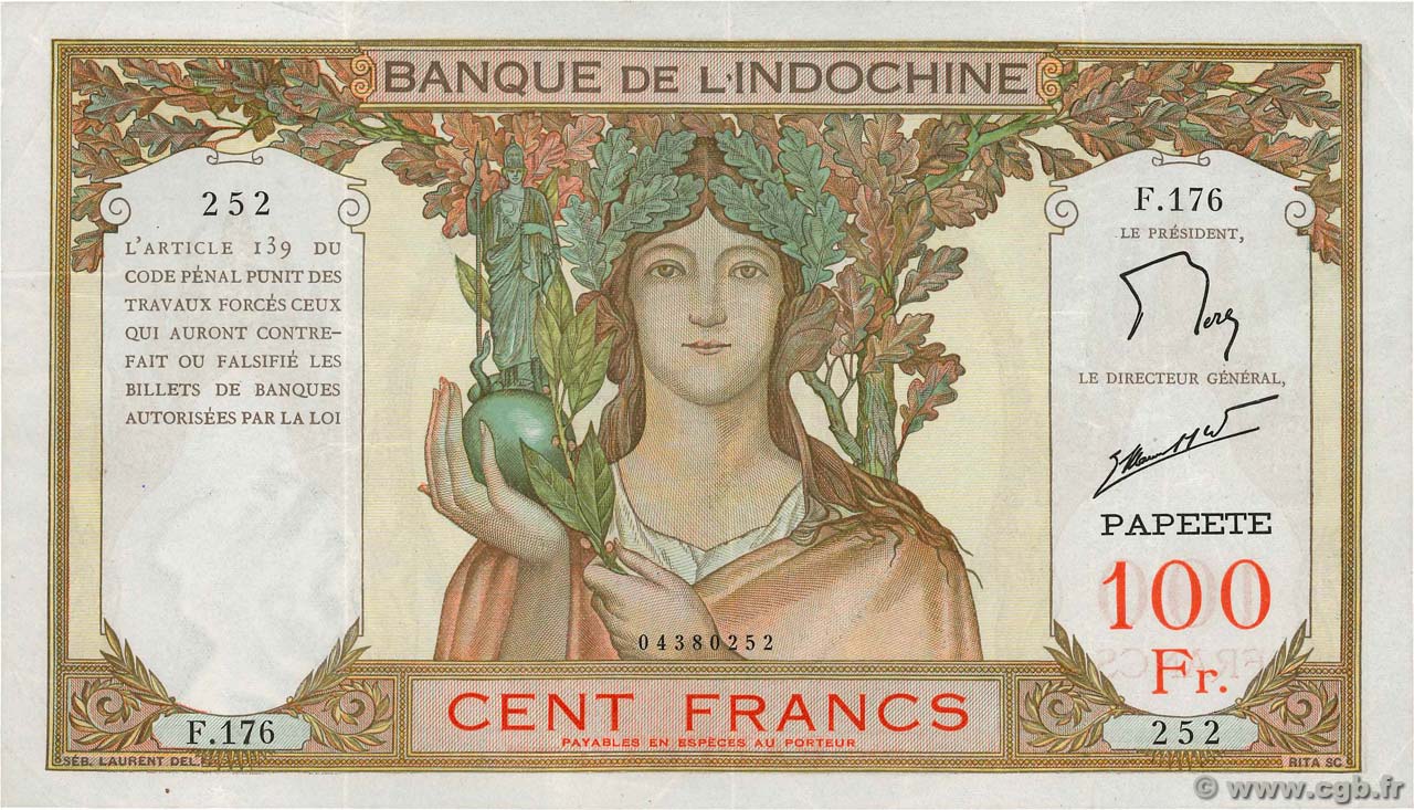 100 Francs TAHITI  1961 P.14d SS