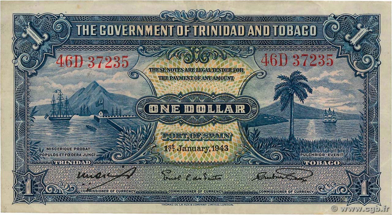 1 Dollar TRINIDAD and TOBAGO  1943 P.05c VF+