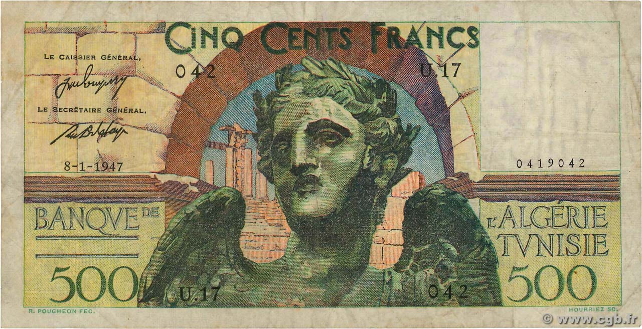 500 Francs TUNISIA  1947 P.25 F