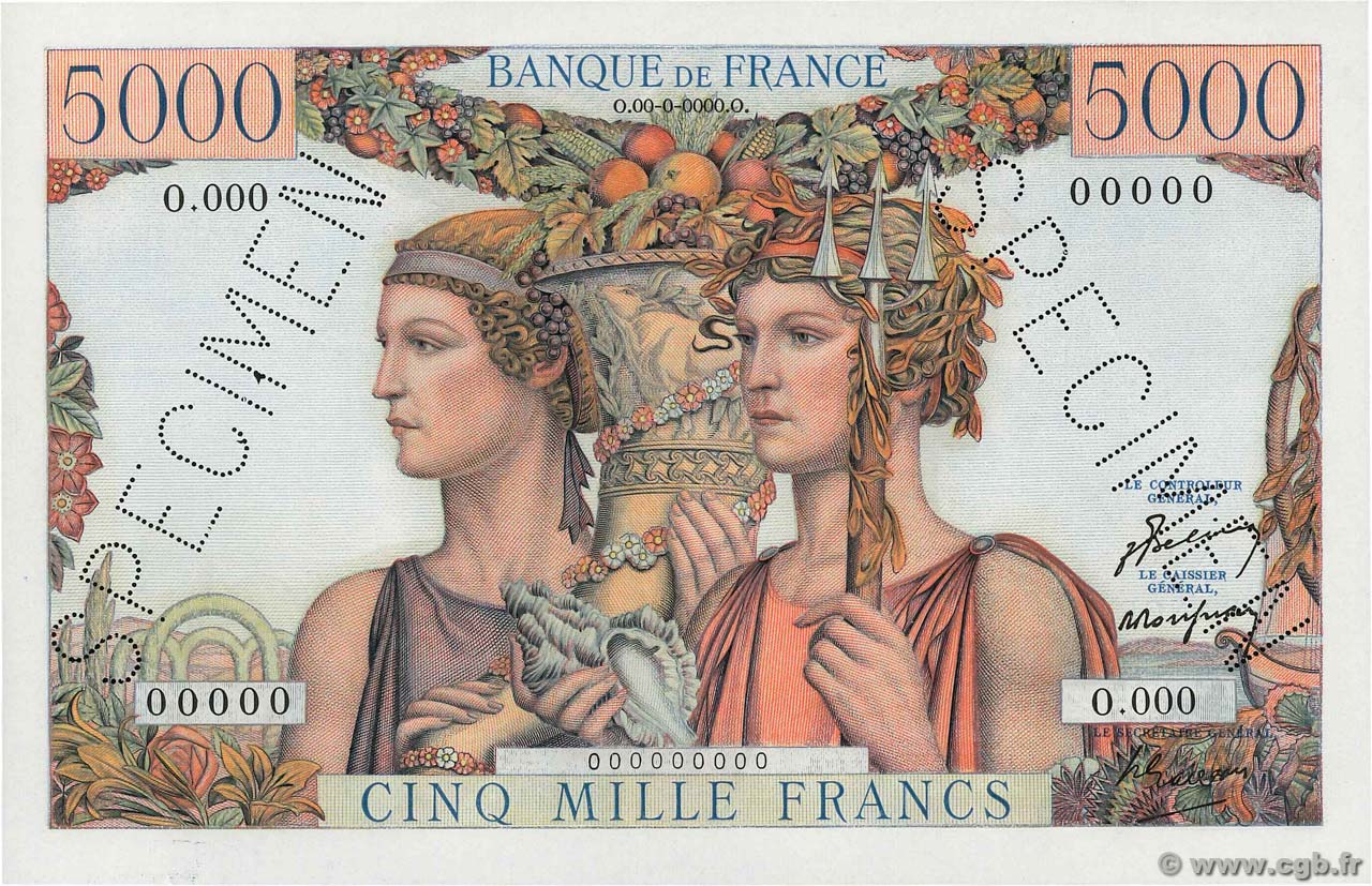 5000 Francs TERRE ET MER Épreuve FRANKREICH  1949 F.48.00Ed2 fST+