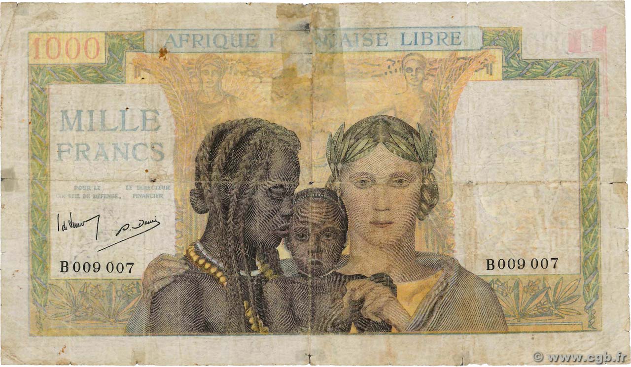 1000 Francs AFRIQUE ÉQUATORIALE FRANÇAISE Brazzaville 1943 P.09 MC