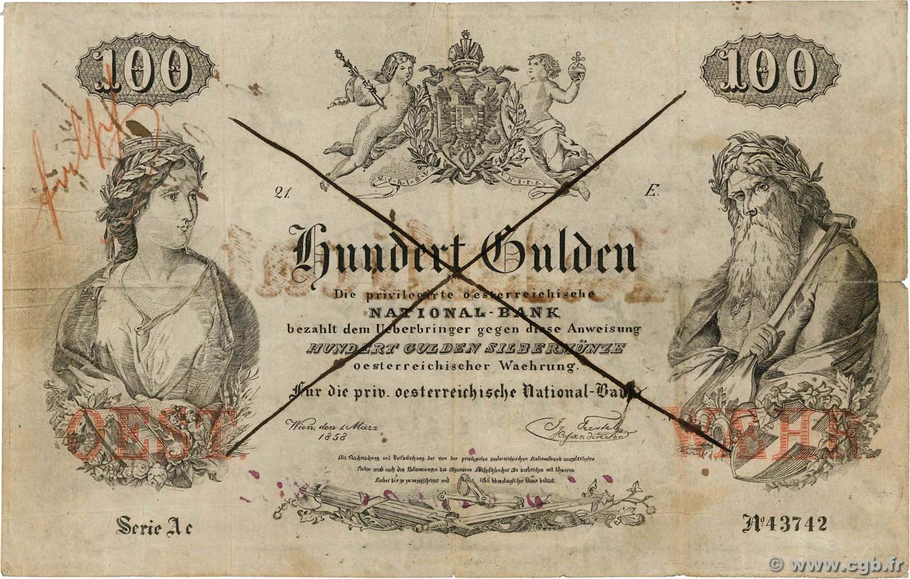 100 Gulden Faux AUSTRIA  1858 P.A086f F-