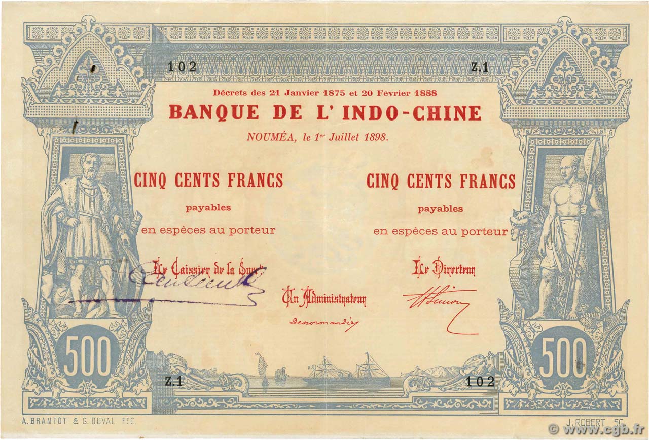 500 Francs NOUVELLE CALÉDONIE  1898 P.13a q.SPL