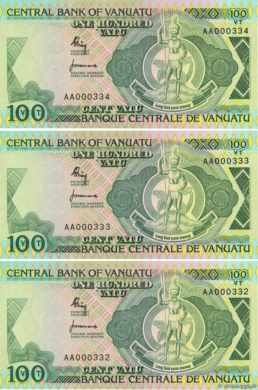 100 Vatu Consécutifs VANUATU  1982 P.01a FDC