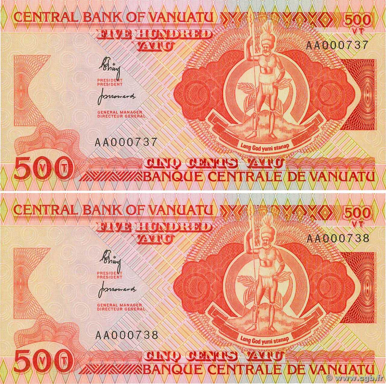 500 Vatu Consécutifs VANUATU  1982 P.02a UNC