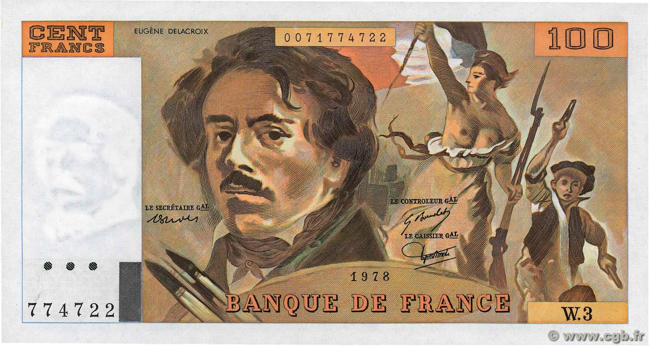 100 Francs DELACROIX modifié FRANCIA  1978 F.69.01b SC+