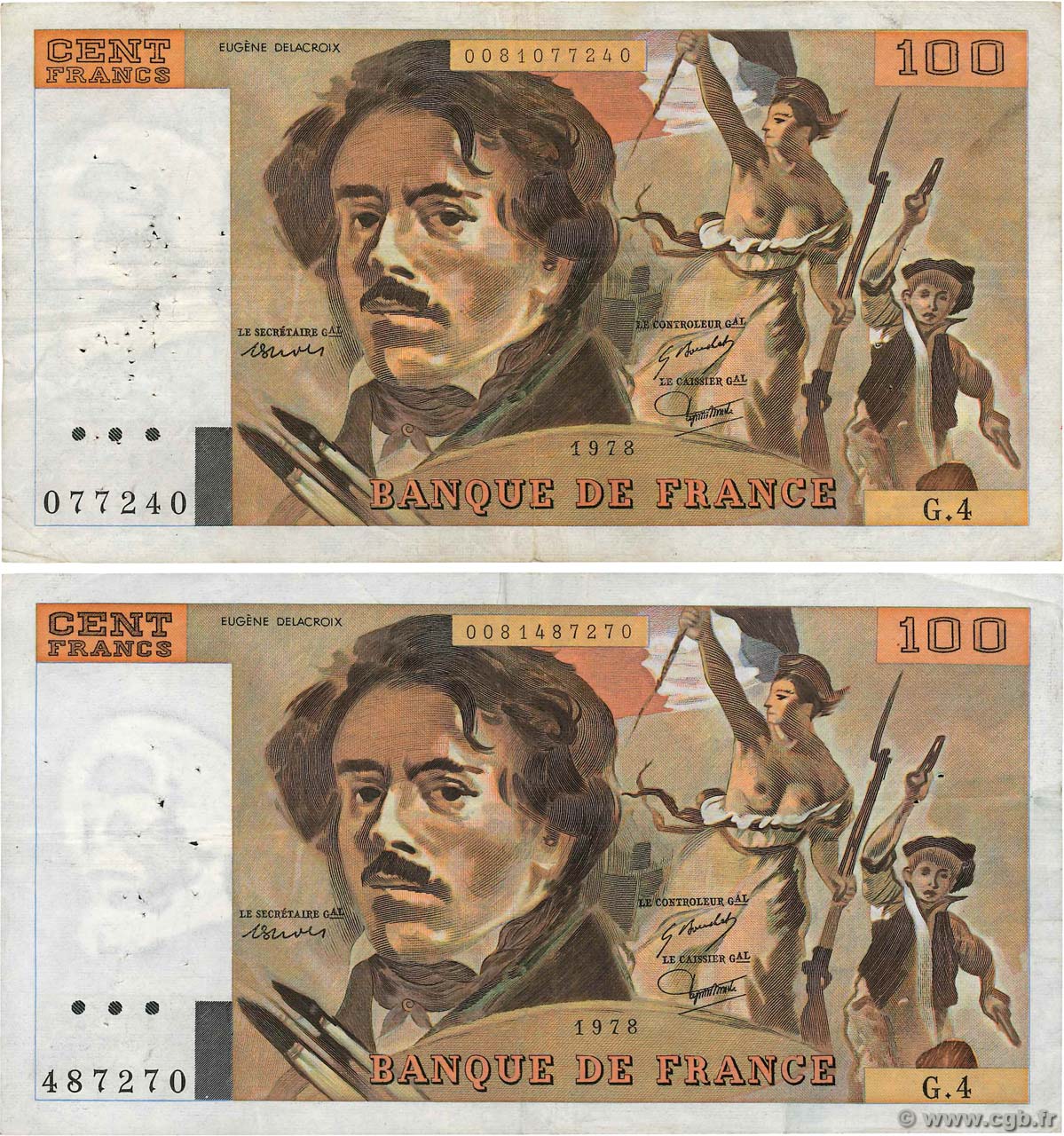 100 Francs DELACROIX Lot FRANCE  1978 F.68.04 F+