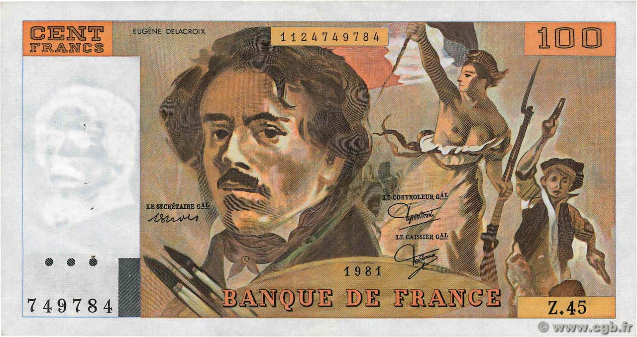 100 Francs DELACROIX modifié FRANCE  1981 F.69.05 pr.SUP