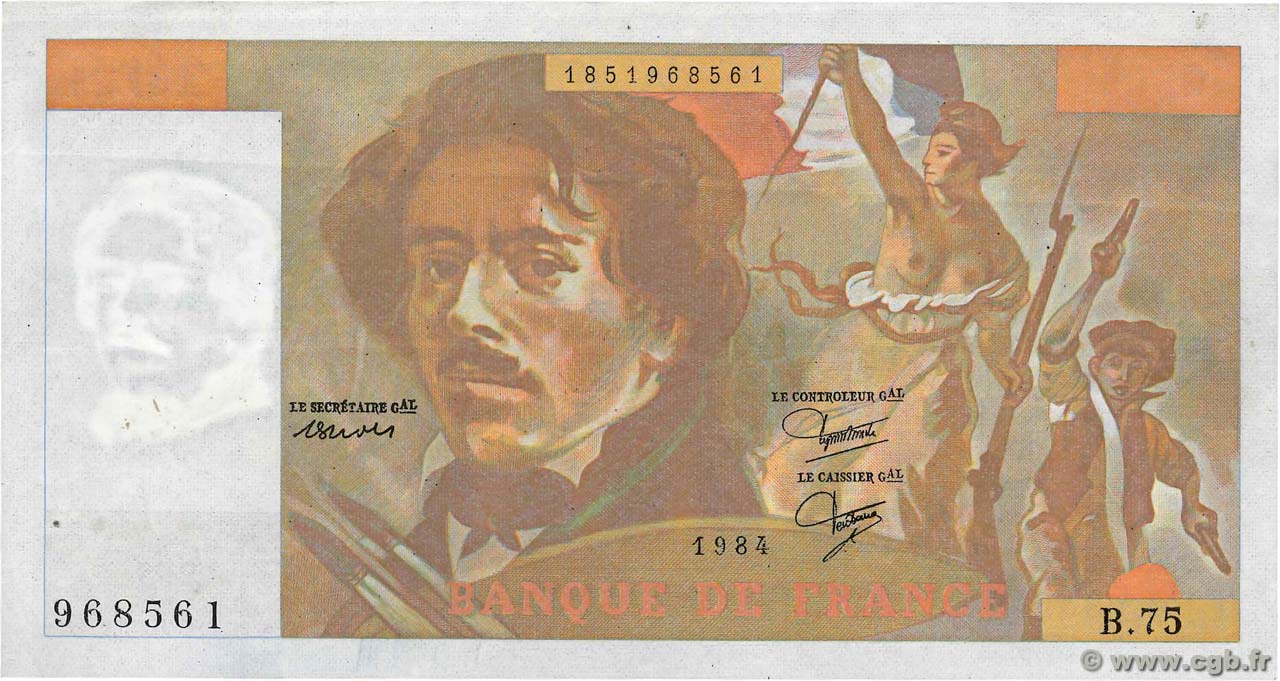 100 Francs DELACROIX modifié Fauté FRANKREICH  1984 F.69.08a VZ
