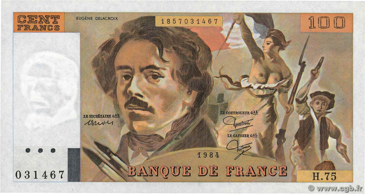 100 Francs DELACROIX modifié FRANKREICH  1984 F.69.08a fST+