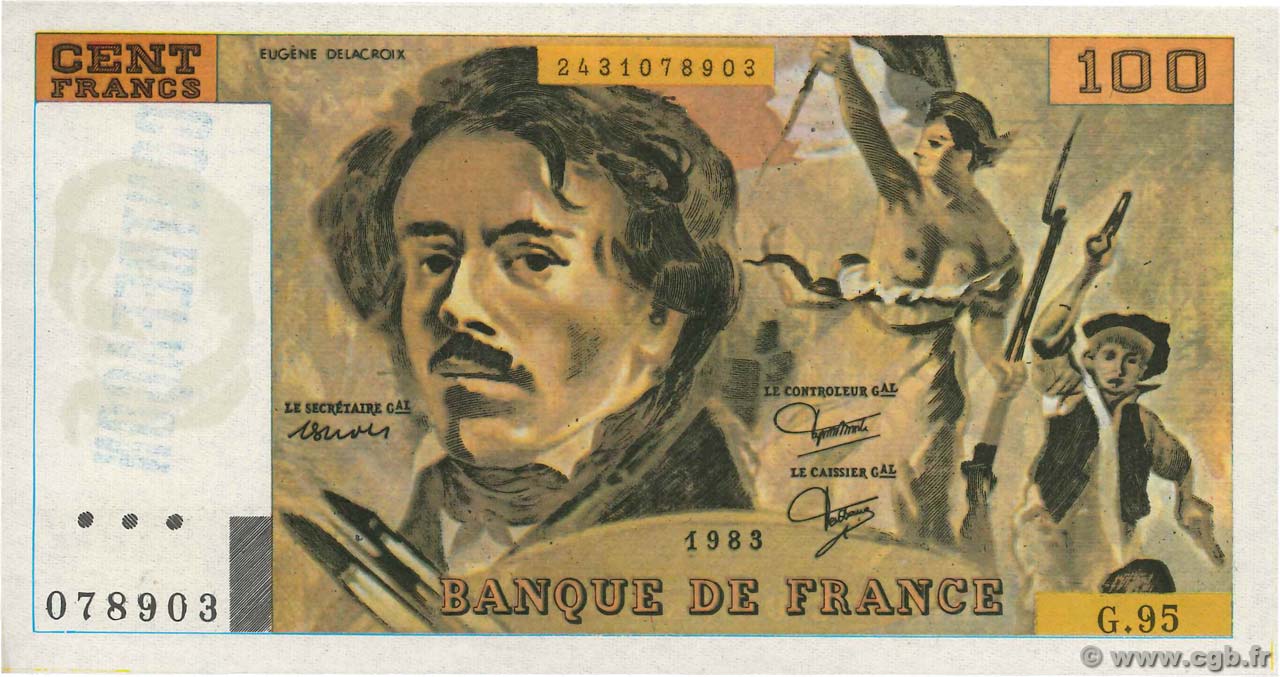 100 Francs DELACROIX modifié Faux FRANCE  1985 F.69.09 UNC