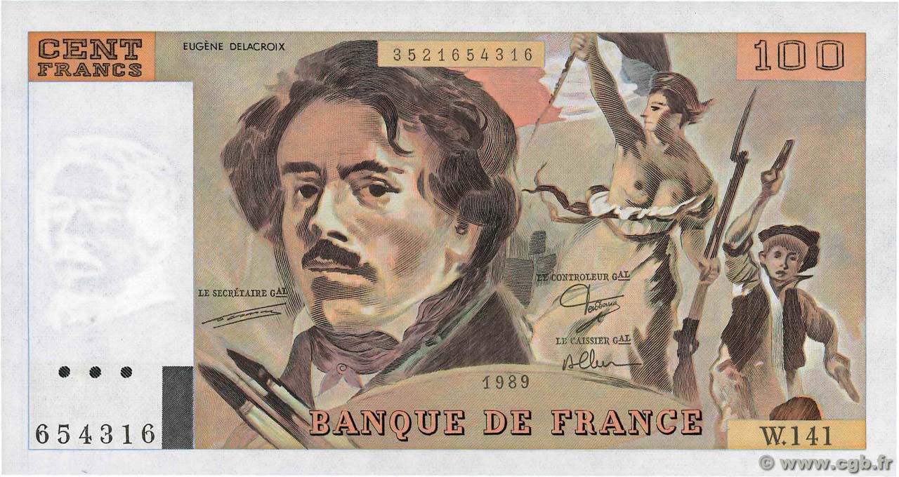 100 Francs DELACROIX modifié FRANCIA  1989 F.69.13b FDC