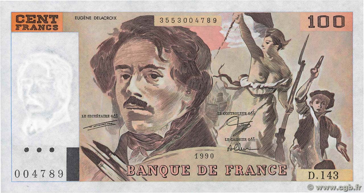 100 Francs DELACROIX imprimé en continu FRANKREICH  1990 F.69bis.01bD ST