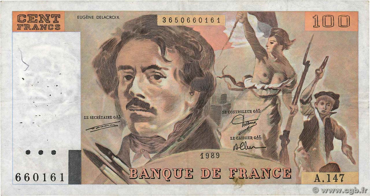 100 Francs DELACROIX modifié FRANCIA  1989 F.69.13c q.BB